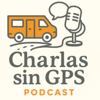 Tapa del podcast Charlas sin GPS: una combi naranja y un micrófono